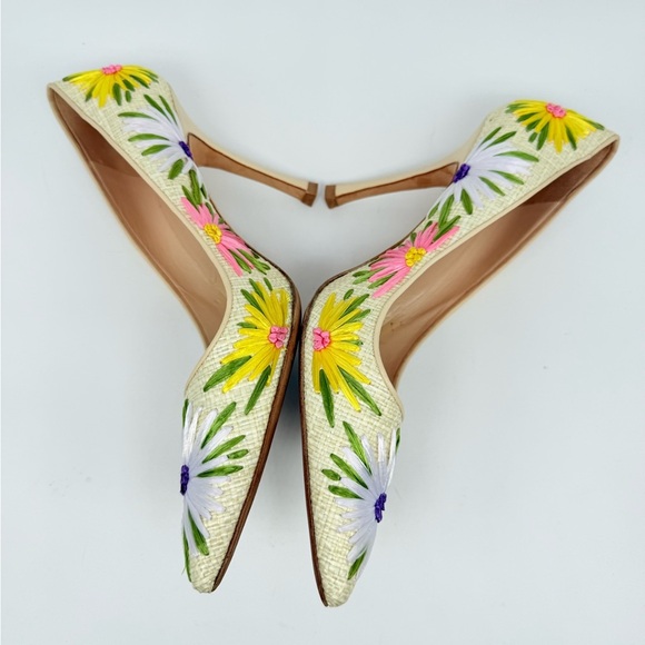 Manolo Blahnik cream BB Newciofi Multicolor Flower embroidered Raffia pumps E42 - Picture 4 of 8